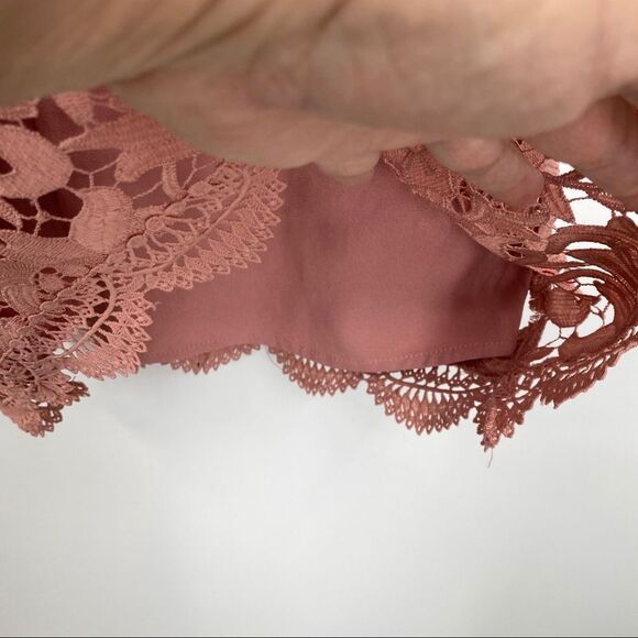 J.O.A. Lace Floral Cutout Open V-neckline Scallop Hem Mini Dress - Picture 6 of 13